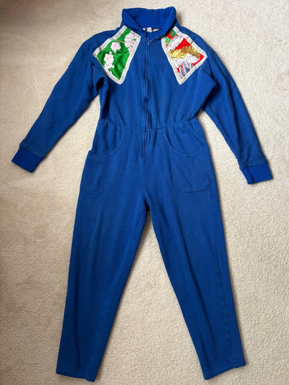 Vintage Sachi New York rare art wear kimono patch zip blue athletic jumpsuit